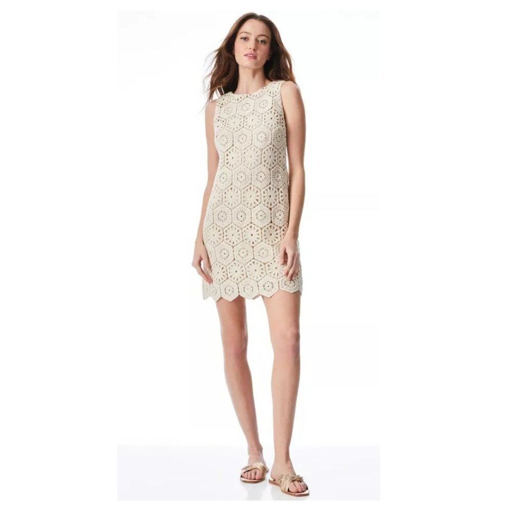 Alice and Olivia Clyde Crochet Shift Dress in Sand